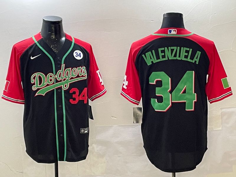 Men Los Angeles Dodgers #34 Valenzuela Black red Fashion 2025 Nike MLB Jersey style 4->los angeles dodgers->MLB Jersey